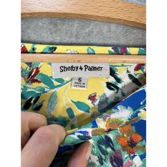 Shelby palmer Midi Dress Womens 6 Flutter bell Sleeve Pop Colorful Tropical - Picture 5 of 11